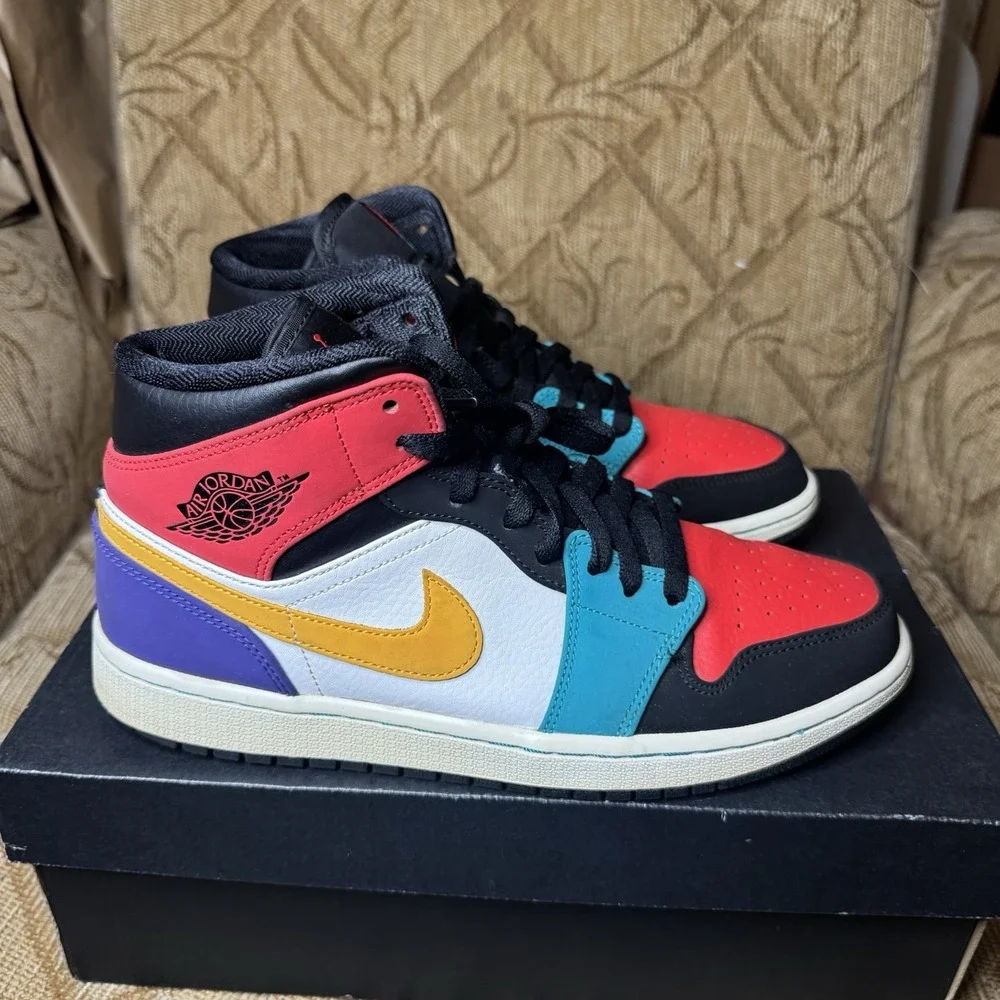 Jordan 1 Mid Bred Multicolor Men's 9.5 Multicolor 554724-125 Athletic Basketball
